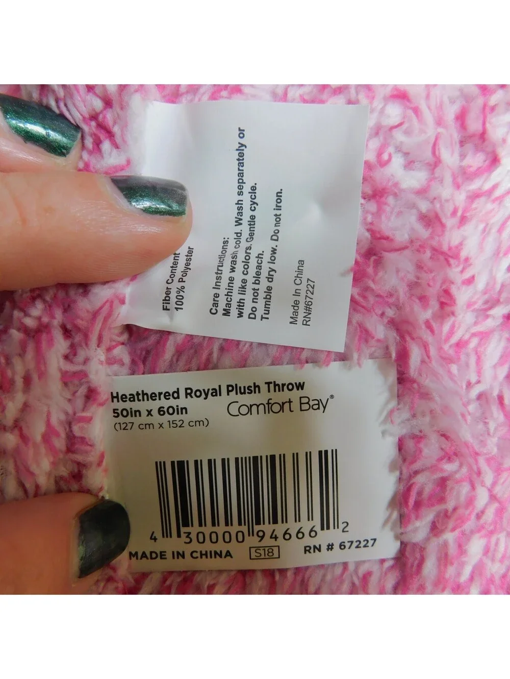 Comfort Bay Heathered Royal Plush Throw Blanket Pink White 50x60 Soft Fleece